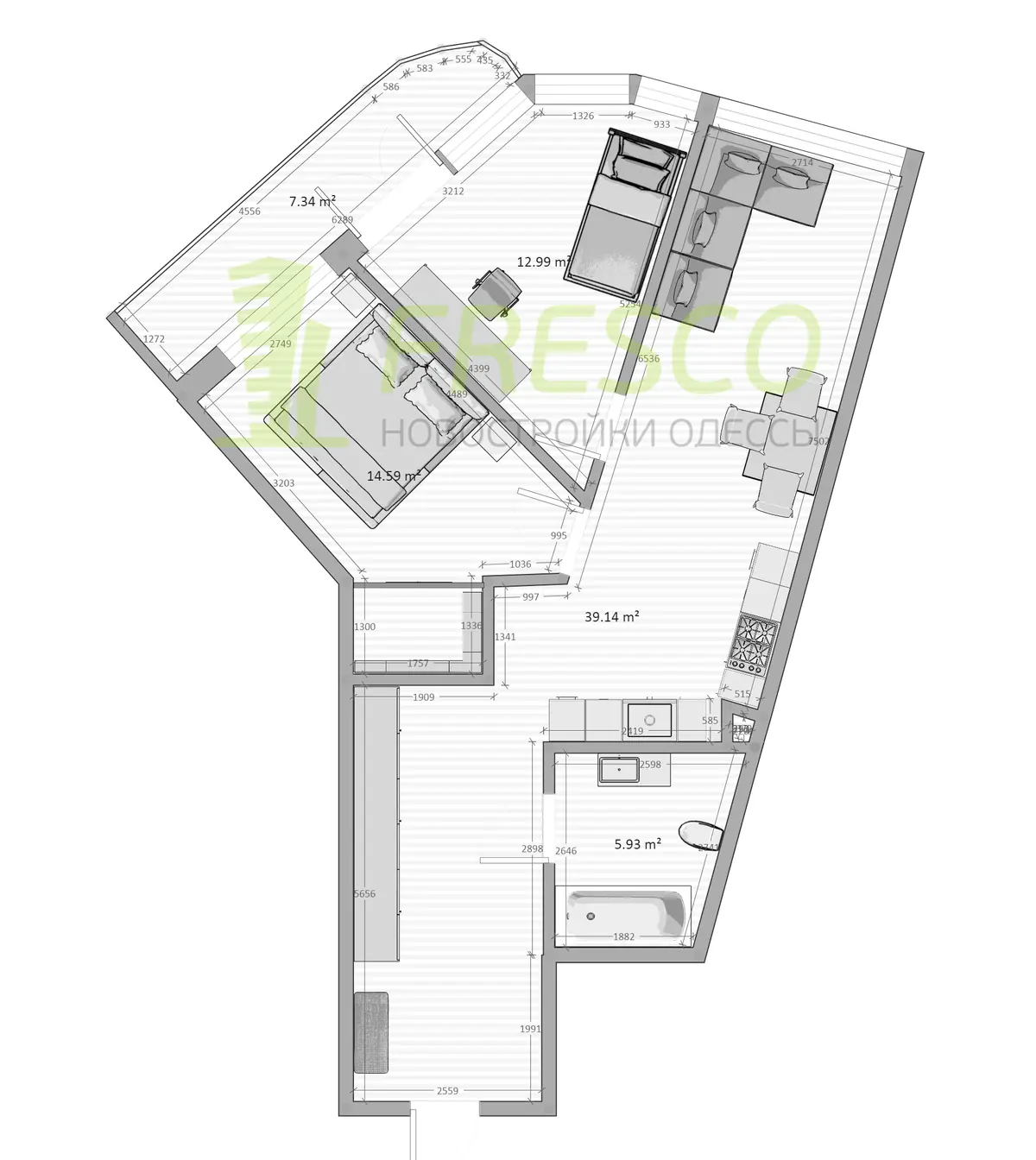 Двухкомнатные апартаменты · 78.9 м² · ЖК Kandinsky