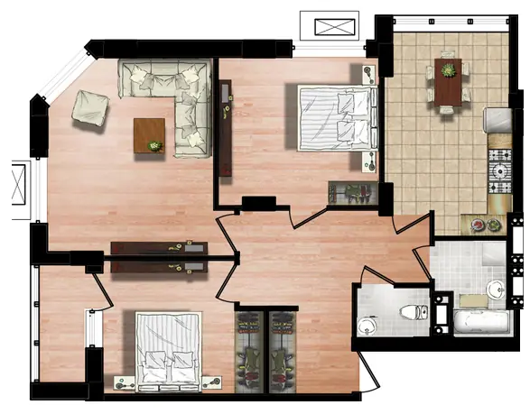 Двухкомнатная квартира · 69.45 м² · ЖК Аквамарин