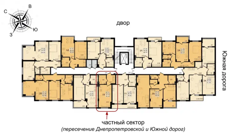 ЖК Золотая Эра Дом №7 Однокомнатная 25,16 кв.м Расположение на этаже