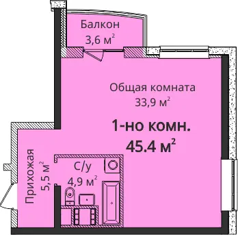 Двухкомнатная квартира · 48.2 м² · ЖК 4 сезона