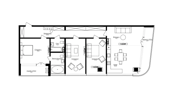 Трёхкомнатные апартаменты · 122.5 м² · ЖК Kandinsky