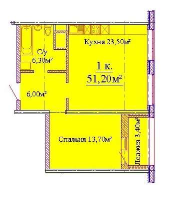 Студия · 51.2 м² · ЖК Sky City