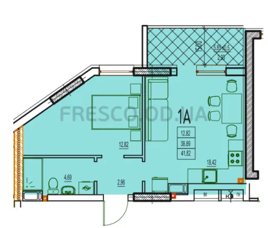 Однокомнатная квартира · 42.97 м² · ЖК Дерби