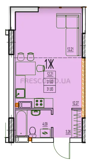 Однокомнатная квартира · 31.79 м² · ЖК Дерби