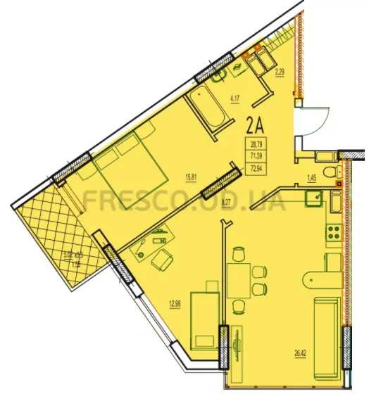 Двухкомнатная квартира · 72.52 м² · ЖК Дерби