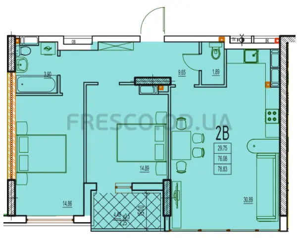 Двухкомнатная квартира · 78.75 м² · ЖК Дерби