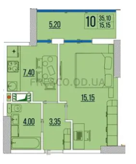 Однокомнатная квартира · 35.4 м² · ЖК Бульвар Акаций