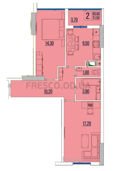 Двухкомнатная квартира · 61.1 м² · ЖК Бульвар Акаций