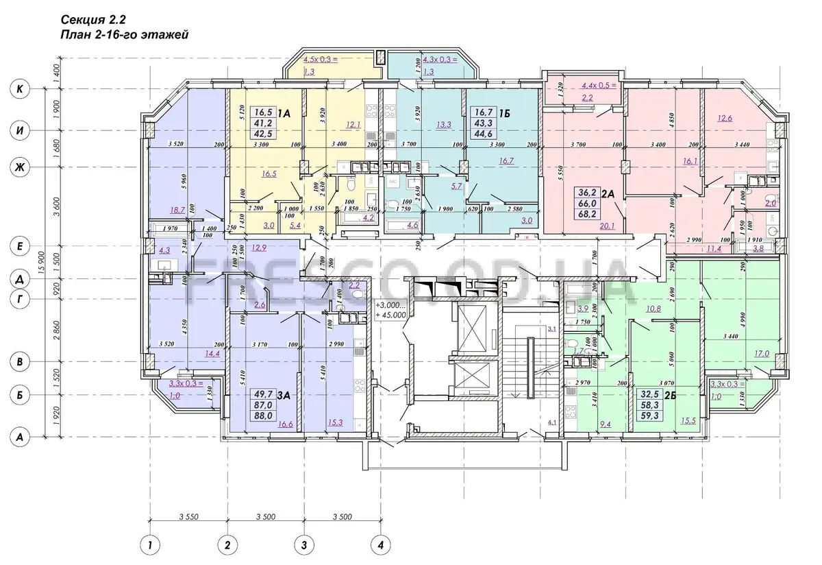 ЖК RealPark (Реал Парк) секция 2.2 план 2-16 этажа