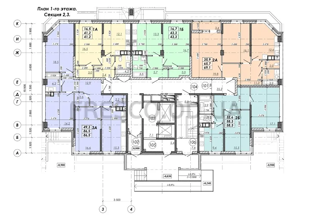 ЖК RealPark (Реал Парк) секция 2.3 план 1 этажа