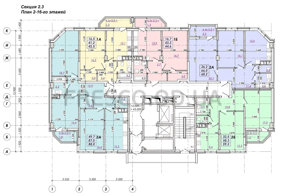 ЖК RealPark (Реал Парк) секция 2.3 план 2-16 этажа