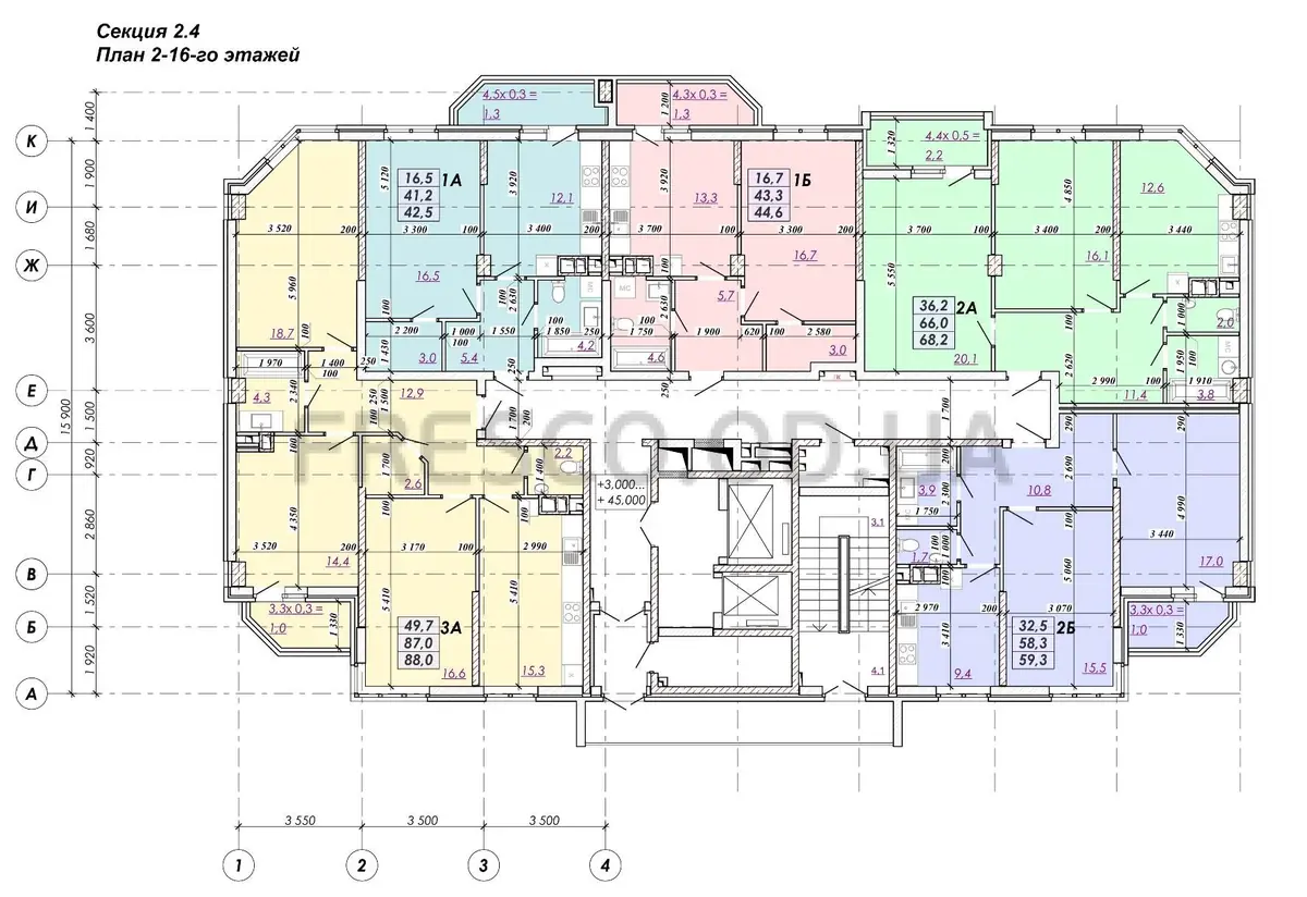 ЖК RealPark (Реал Парк) секция 2.4 план 2-16 этажа