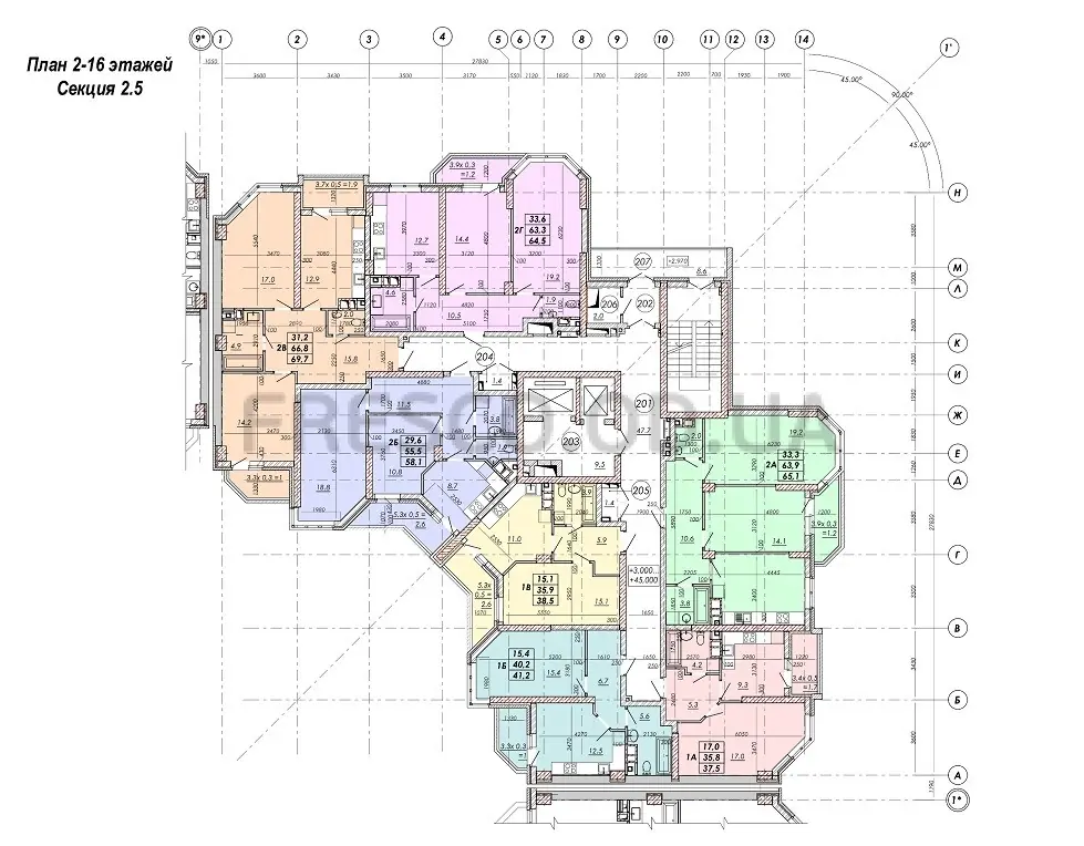 ЖК RealPark (Реал Парк) секция 2.5 план 2-16 этажа