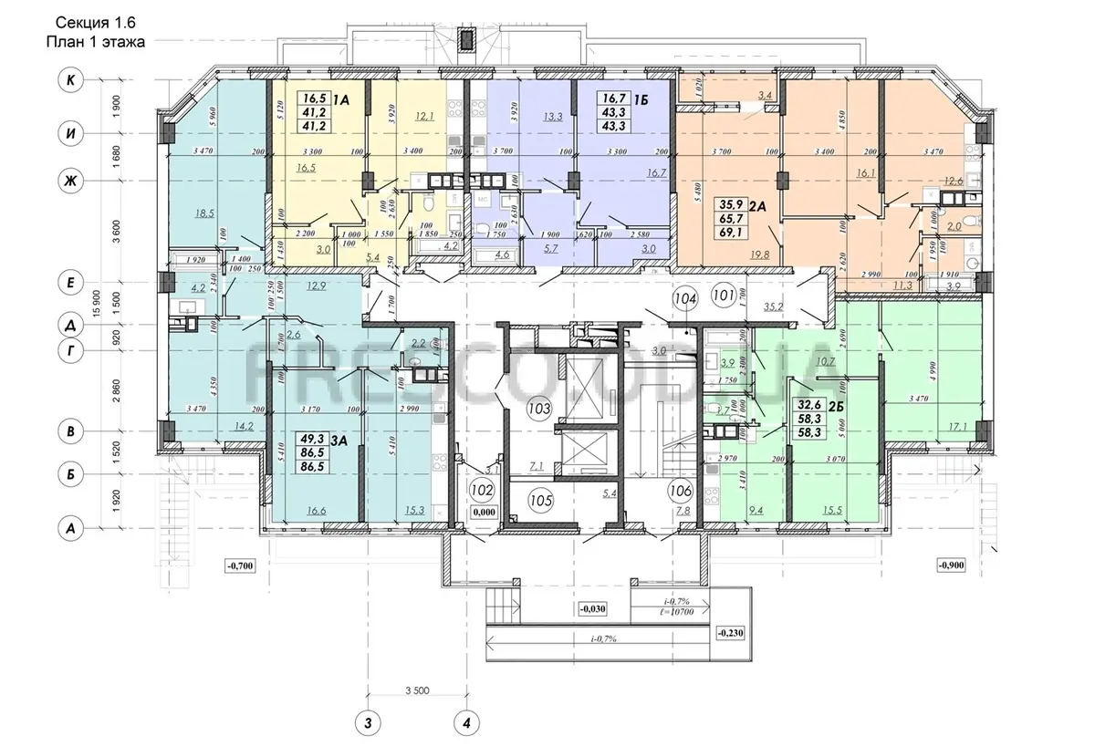 ЖК RealPark (Реал Парк) план 1 этажа секция 1.6