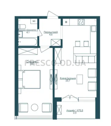 Однокомнатные апартаменты · 53.0 м² · ЖК Kandinsky