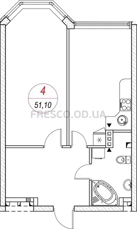 Однокомнатная квартира · 51.1 м² · ЖК Удобный