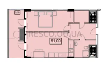 Однокомнатная квартира · 54.88 м² · ЖК UNITY TOWERS (ЮНИТИ ТАУЭРС)
