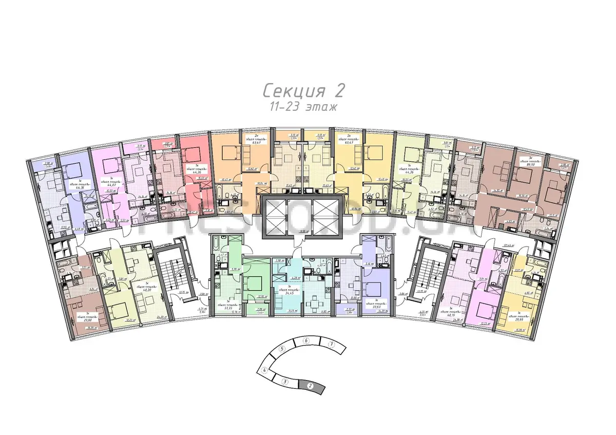ЖК Атмосфера 2 секция план 11-23 этажа