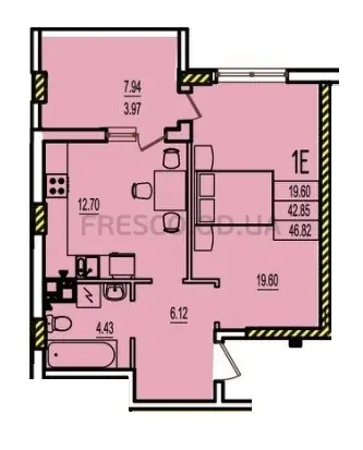 Однокомнатная квартира · 46.82 м² · ЖК Розенталь (RosenTal )