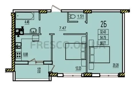 Двухкомнатная квартира · 57.6 м² · ЖК Розенталь (RosenTal )