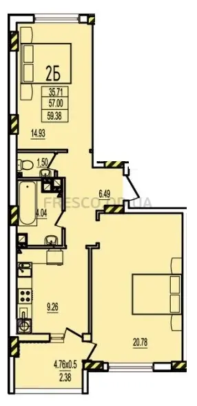 Двухкомнатная квартира · 60.33 м² · ЖК Розенталь (RosenTal )
