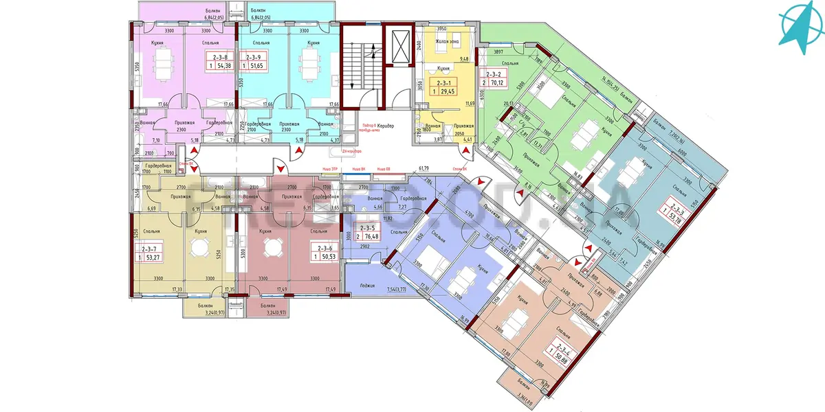 ЖК MARINIST residence (Маринист Резиденс) 2 секция план 3 этажа