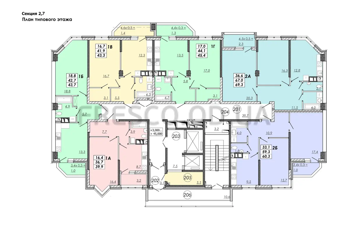 ЖК RealPark (Реал Парк) секция 2.7 план типового этажа