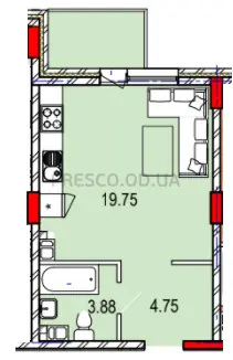 Студия · 29.33 м² · ЖК Дерби