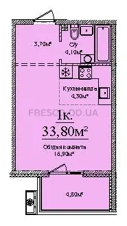 Однокомнатная квартира · 33.5 м² · ЖК Sky City