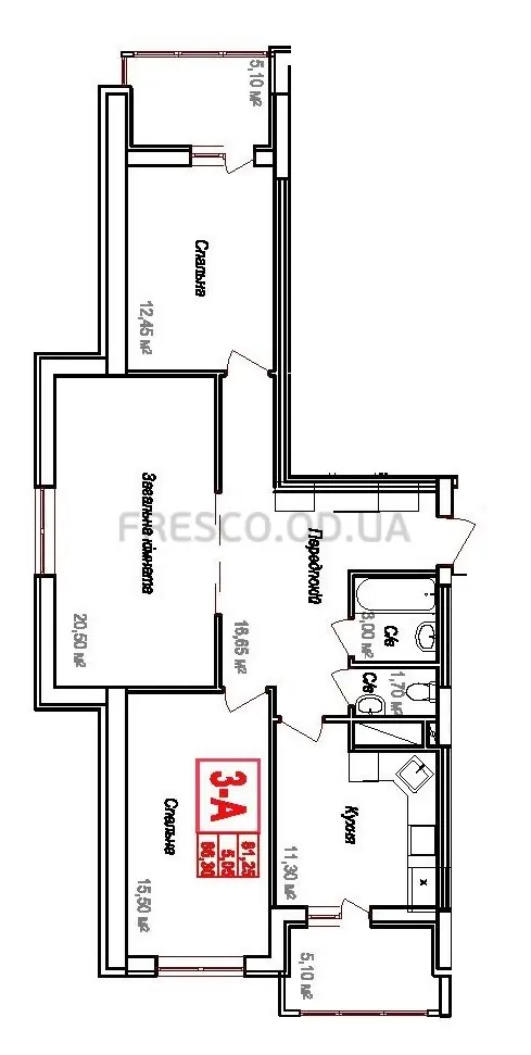 Трёхкомнатная квартира · 86.75 м² · ЖК Аврора