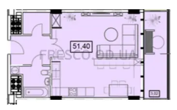 Однокомнатная квартира · 57.06 м² · ЖК UNITY TOWERS (ЮНИТИ ТАУЭРС)