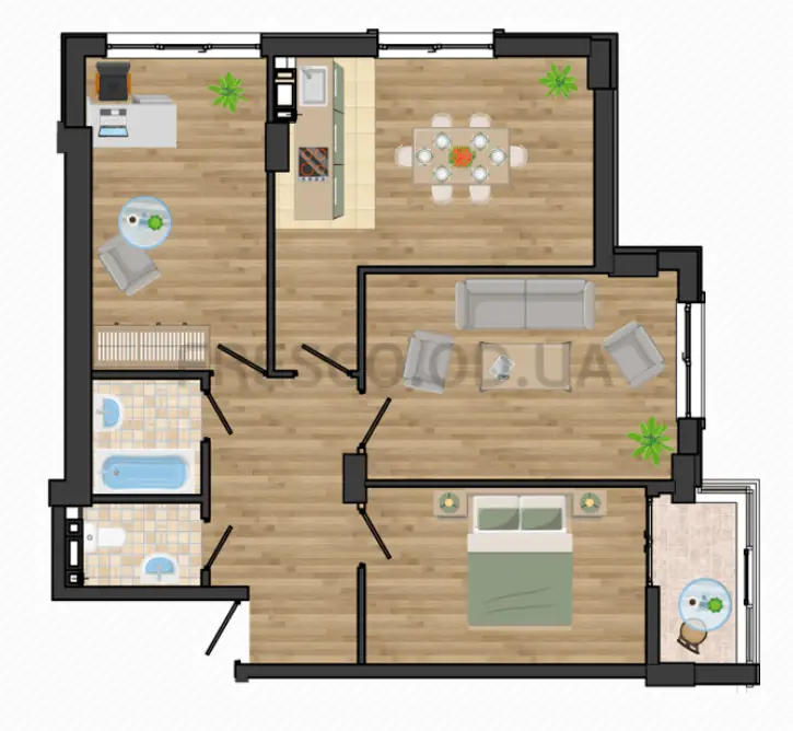 Трёхкомнатная квартира · 79.0 м² · ЖК Золотая Эра