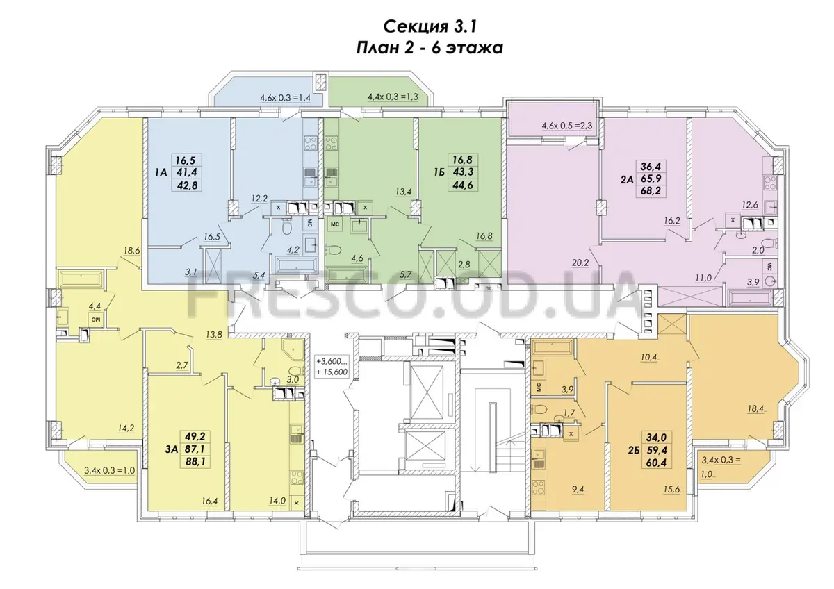 ЖК RealPark (Реал Парк) секция 3.1 план 2-6 этажа
