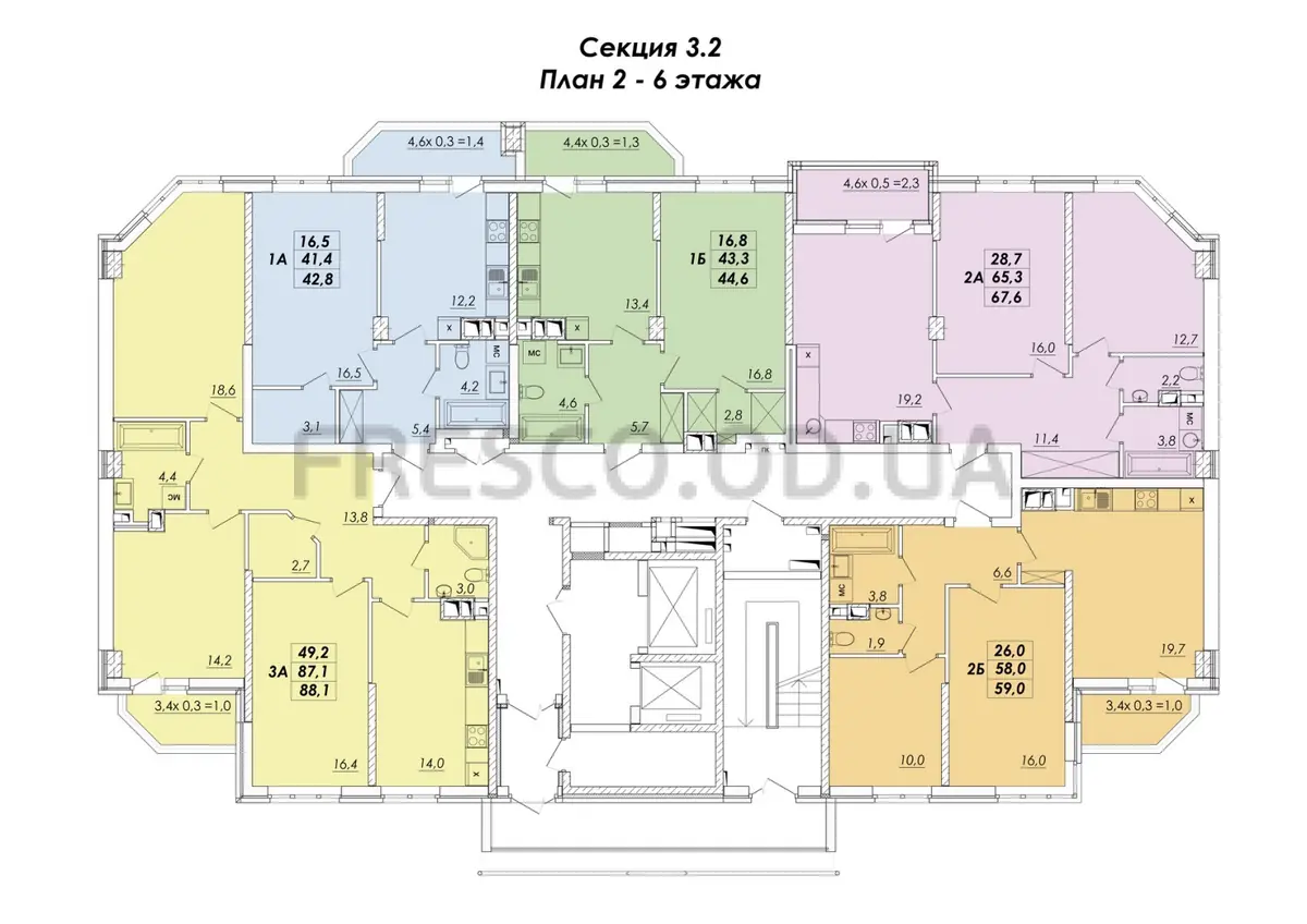 ЖК RealPark (Реал Парк) секция 3.2 план 2-6 этажа