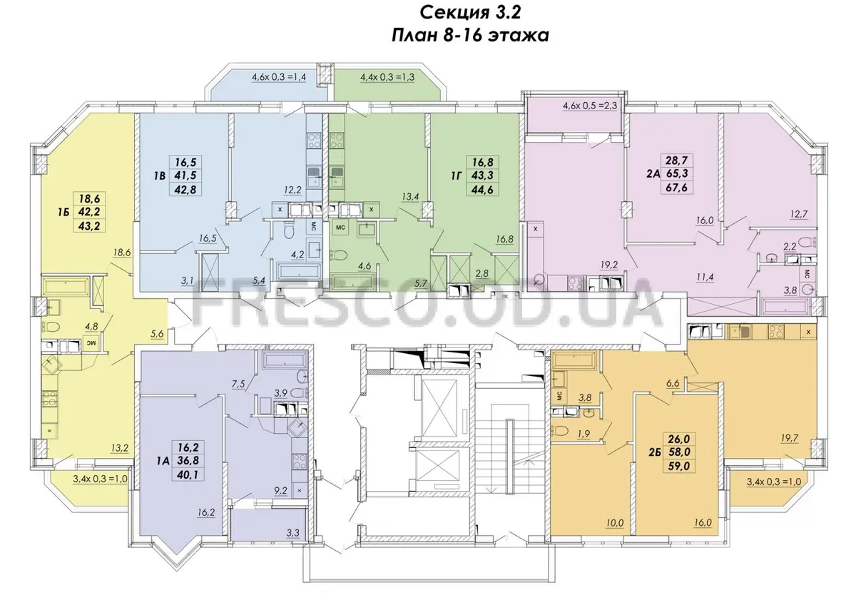 ЖК RealPark (Реал Парк) секция 3.2 план 8-16 этажа