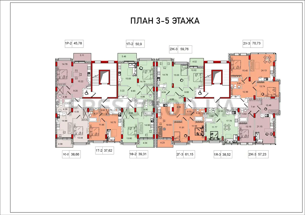 ЖК Дерби (Derby Style House) секции 3.1-3.2 план 3-5 этажа