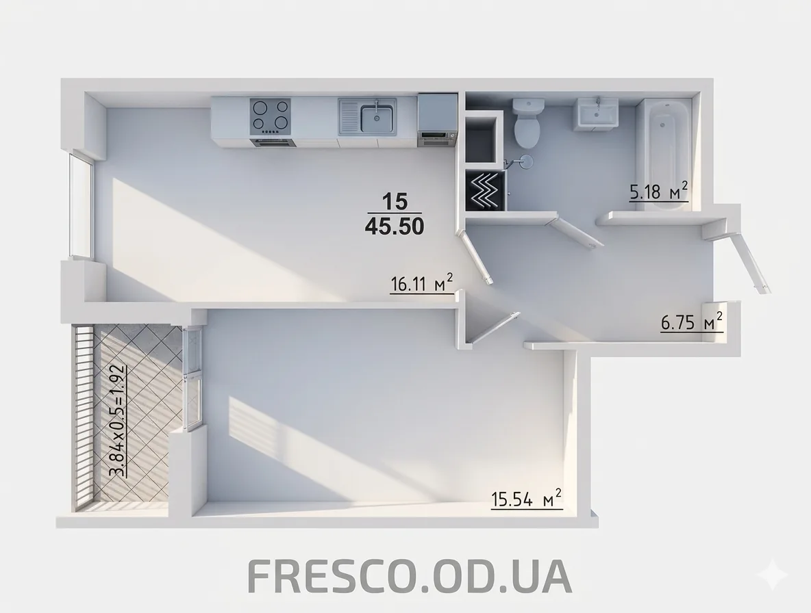 Однокомнатная квартира · 33.0 м² · ЖК Акварель 10