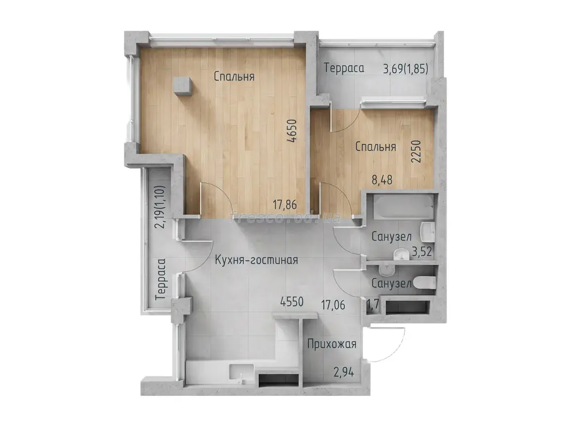 Двухкомнатные апартаменты · 55.0 м² · ITown (АйТаун)