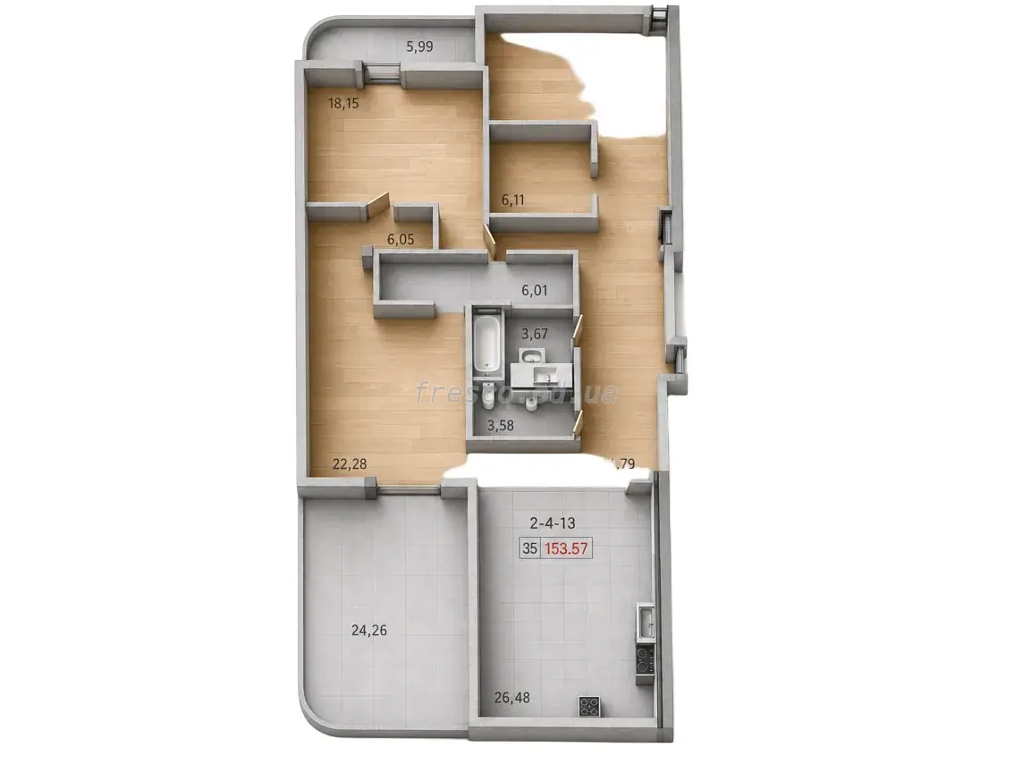 Трёхкомнатная квартира · 153.57 м² · Кадорр на Даче Ковалевского