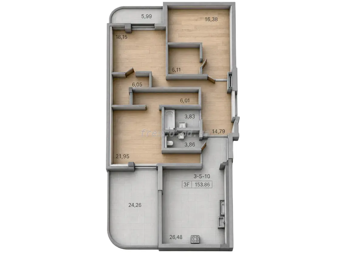 Трёхкомнатная квартира · 153.86 м² · Кадорр на Даче Ковалевского
