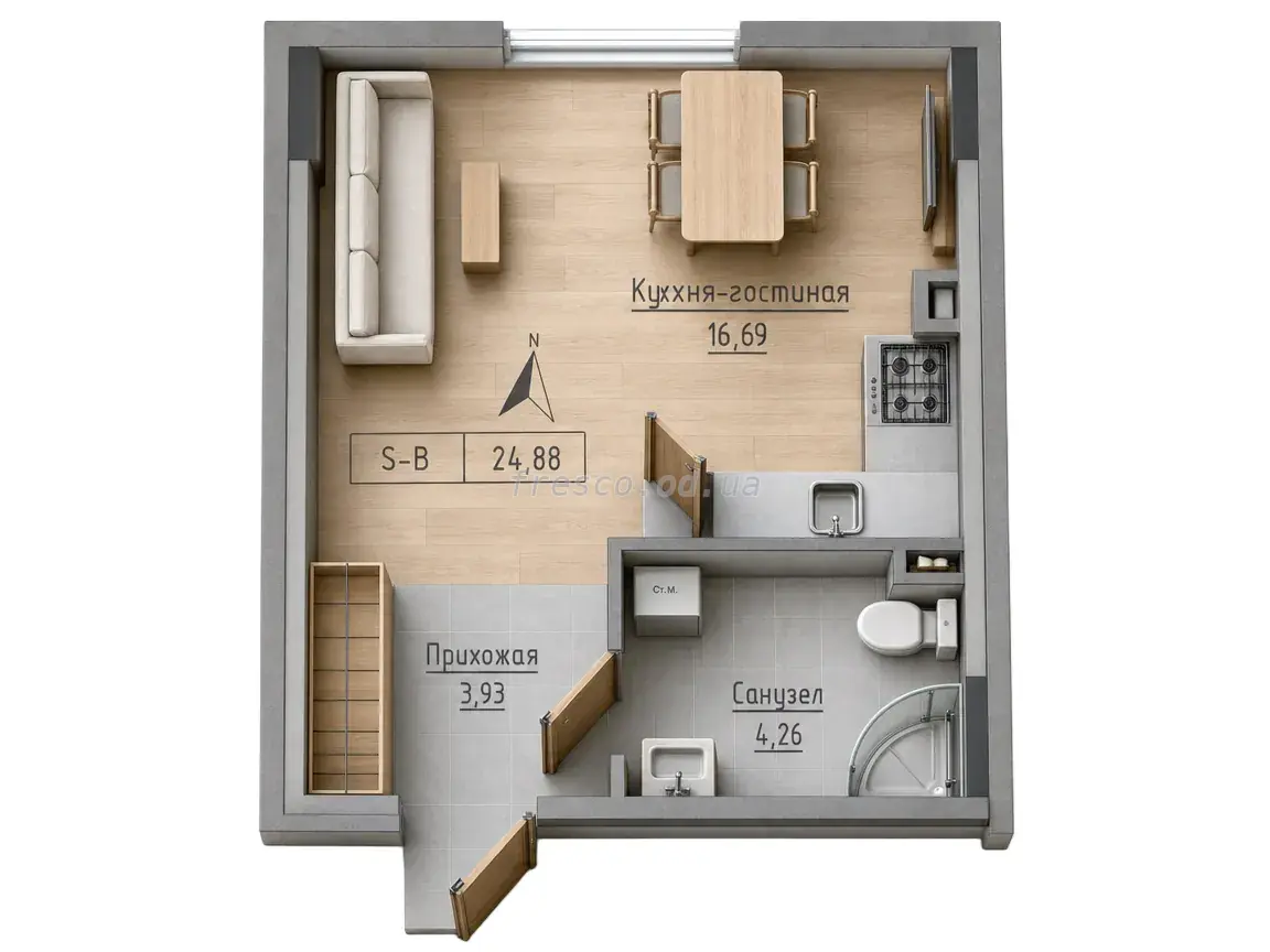 Студия · 24.88 м² · ЖК Кекс (Keks)