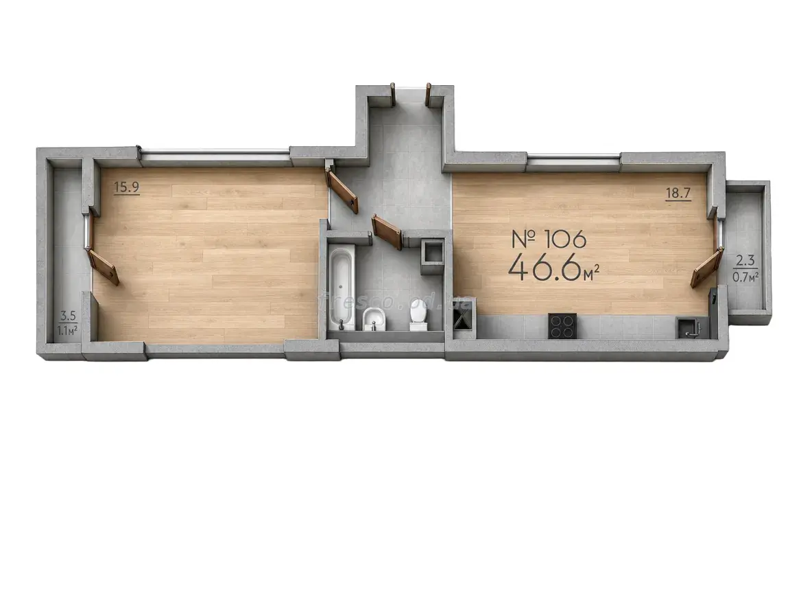 Однокомнатная квартира · 47.0 м² · ЖК Рю МЕНАР (Rue Menars)