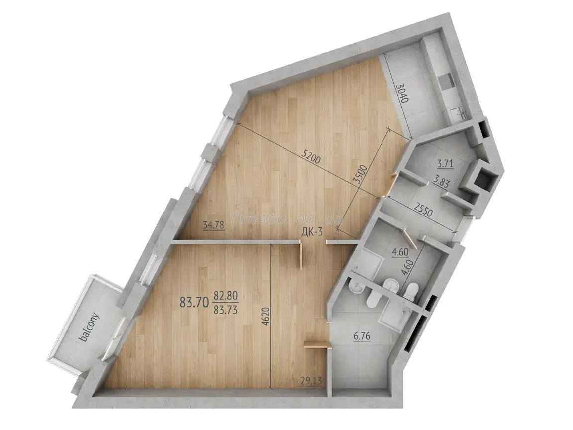 Трёхкомнатная · 83.73 м² · Пространство у Стамбульского парка