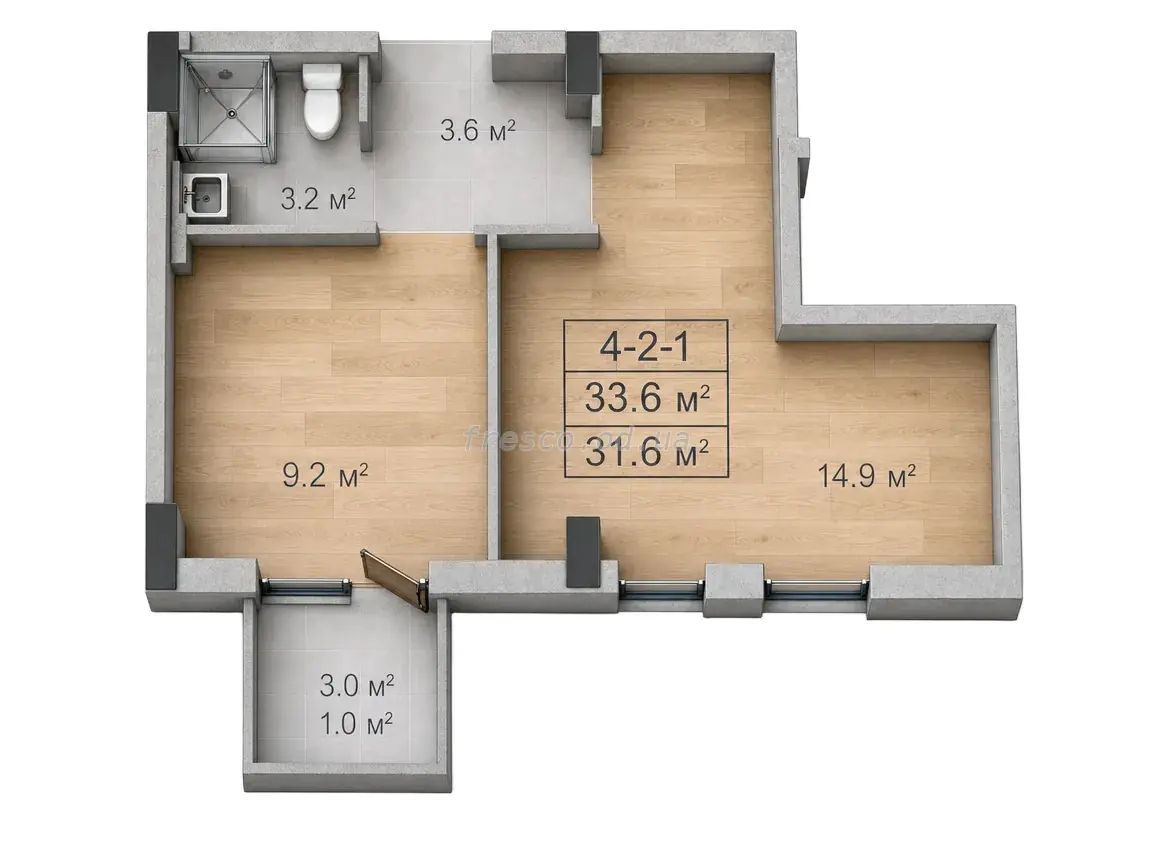 Однокомнатная квартира · 34.5 м² · ЖК Голден Сити