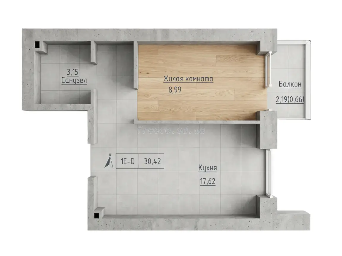 Однокомнатная квартира · 30.42 м² · ЖК Кекс (Keks)