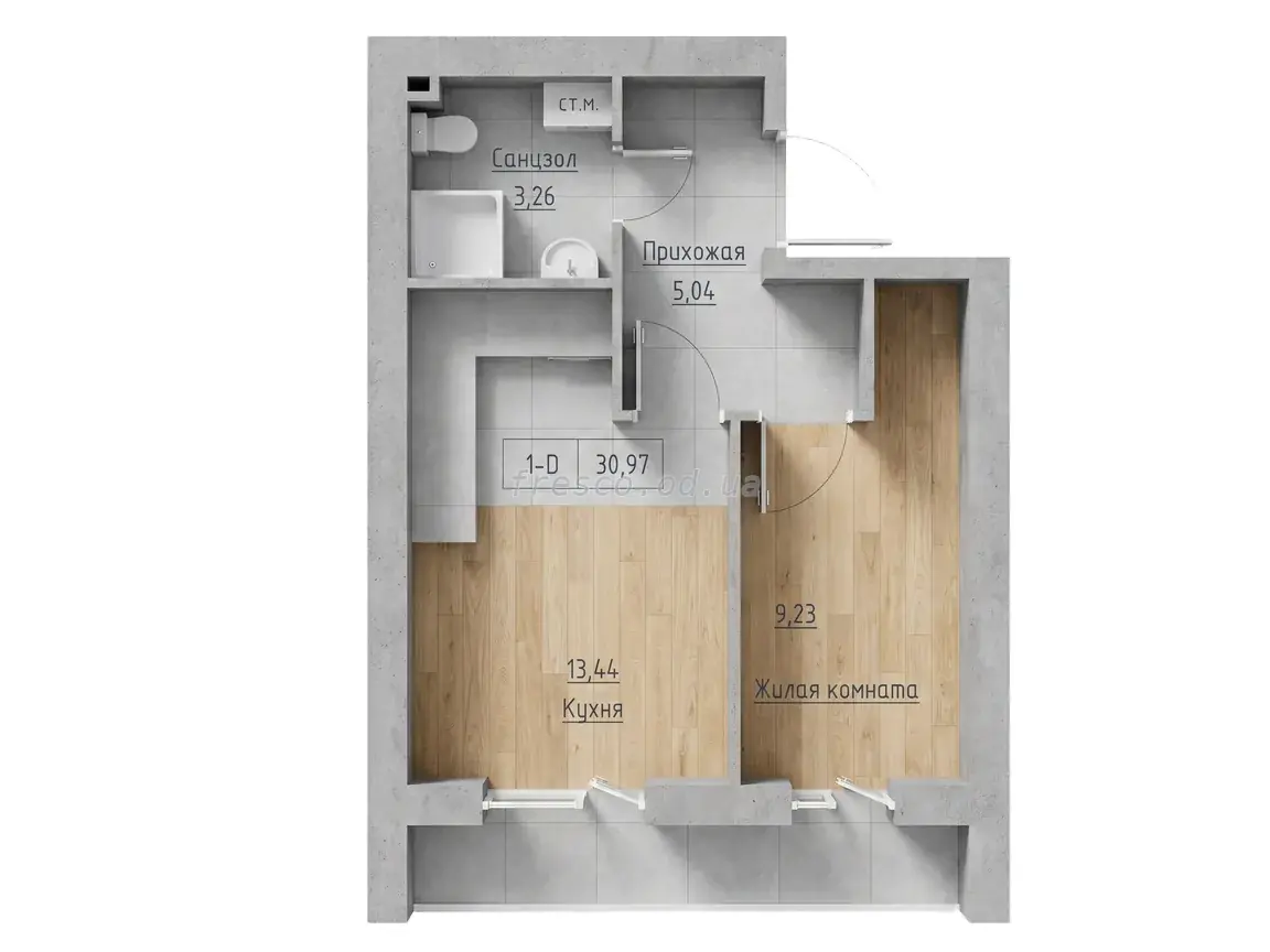 Однокомнатная квартира · 30.97 м² · ЖК Кекс (Keks)