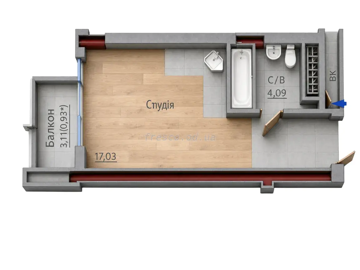 Апартамент-студия · 22.05 м² · ITown (АйТаун)