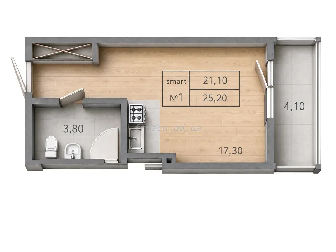 Студия · 25.9 м² · ЖК Акварель 3