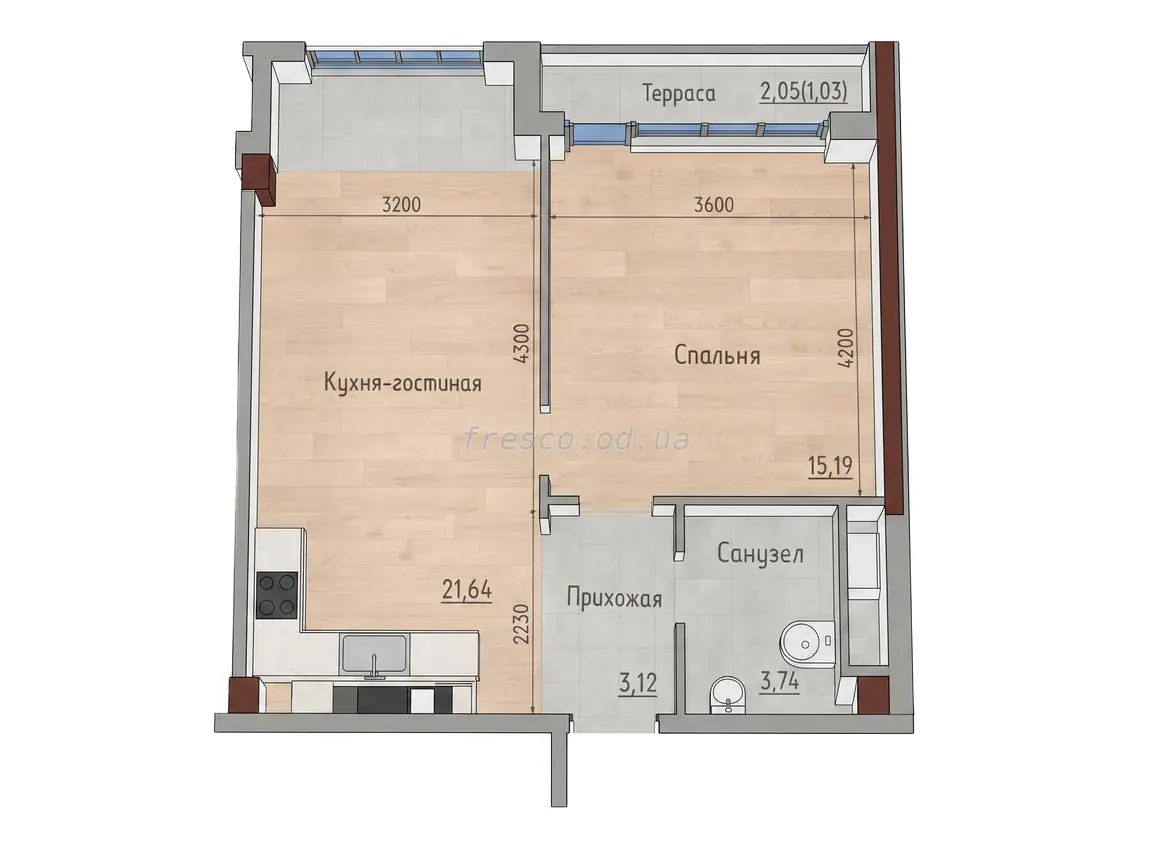 Однокомнатные апартаменты · 45.0 м² · ITown (АйТаун)