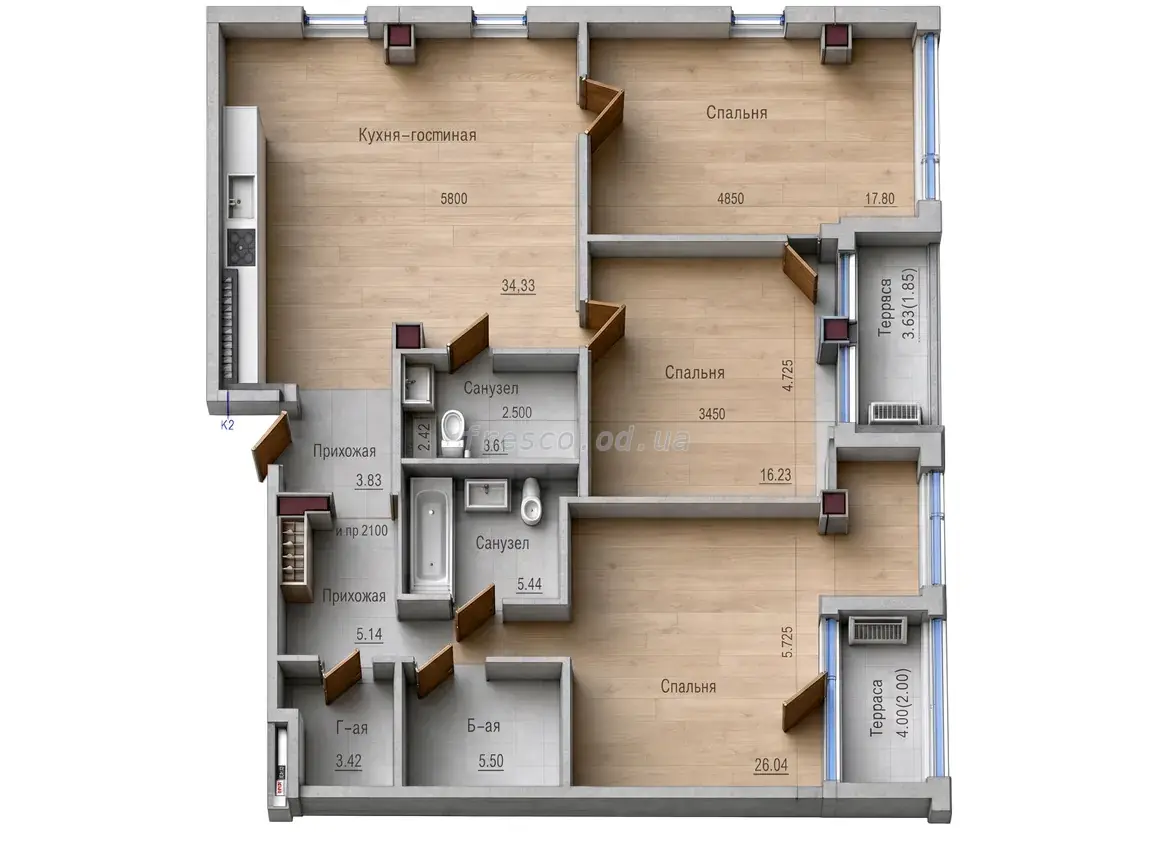 Трёхкомнатные апартаменты · 130.0 м² · ITown (АйТаун)